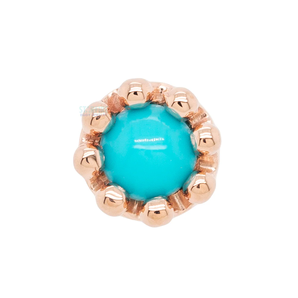 Crown Prong Threaded End in Gold with Turquoise Cabochon - Image 3