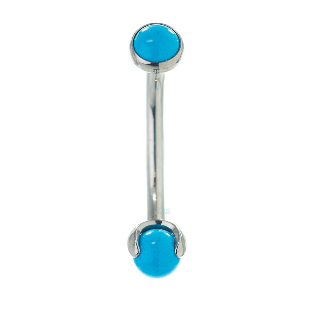 Natural Stone in Bezel & Stone Ball in Prongs Curved Barbell - Image 2