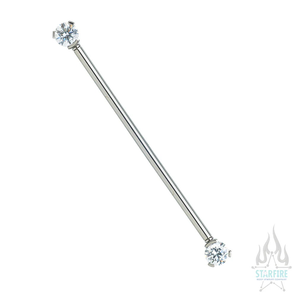4mm Faceted Gem Forward Facing Industrial Barbell in 3-Prong's - Image 3