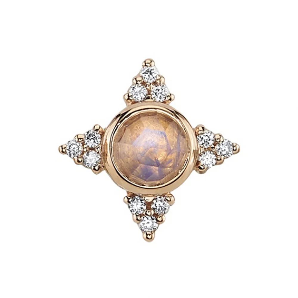 "Desimone" Threaded End in Gold with Rose Cut Rainbow Moonstone & White CZ's - Image 2