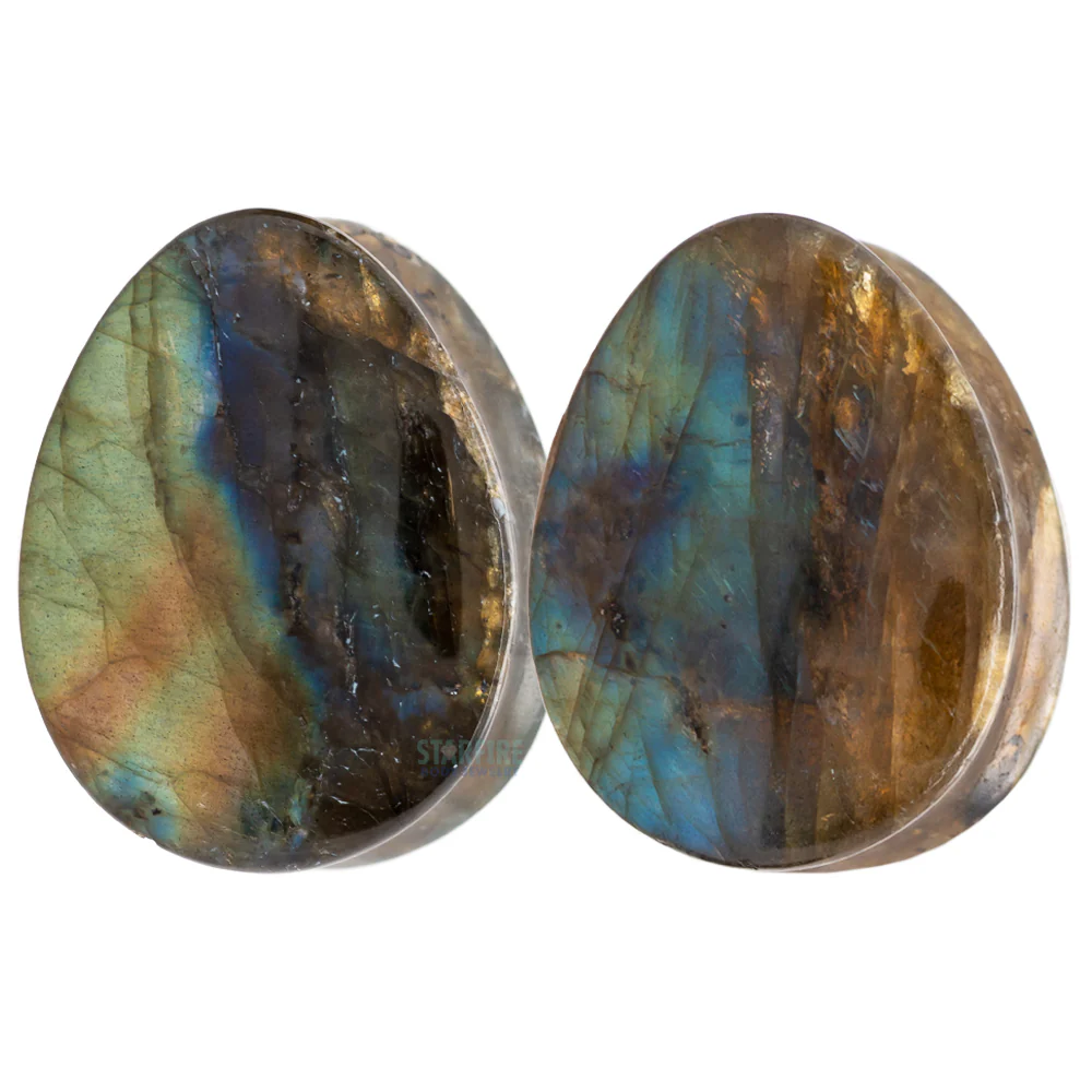 Stone Teardrop Plugs - Labradorite - Image 2