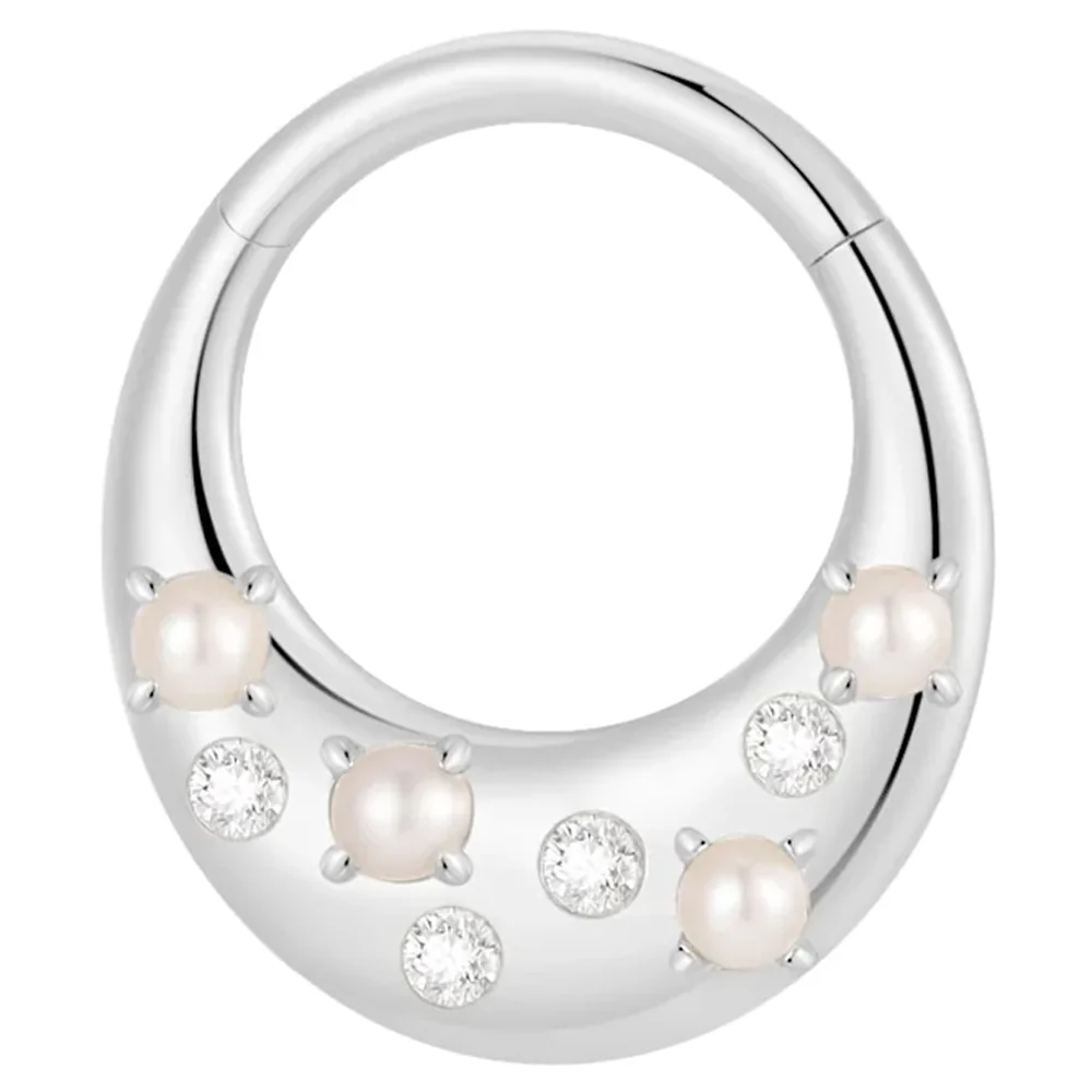 "Glow Getter" Hinge Ring / Clicker in Gold with Pearl & Moissanites - Image 4