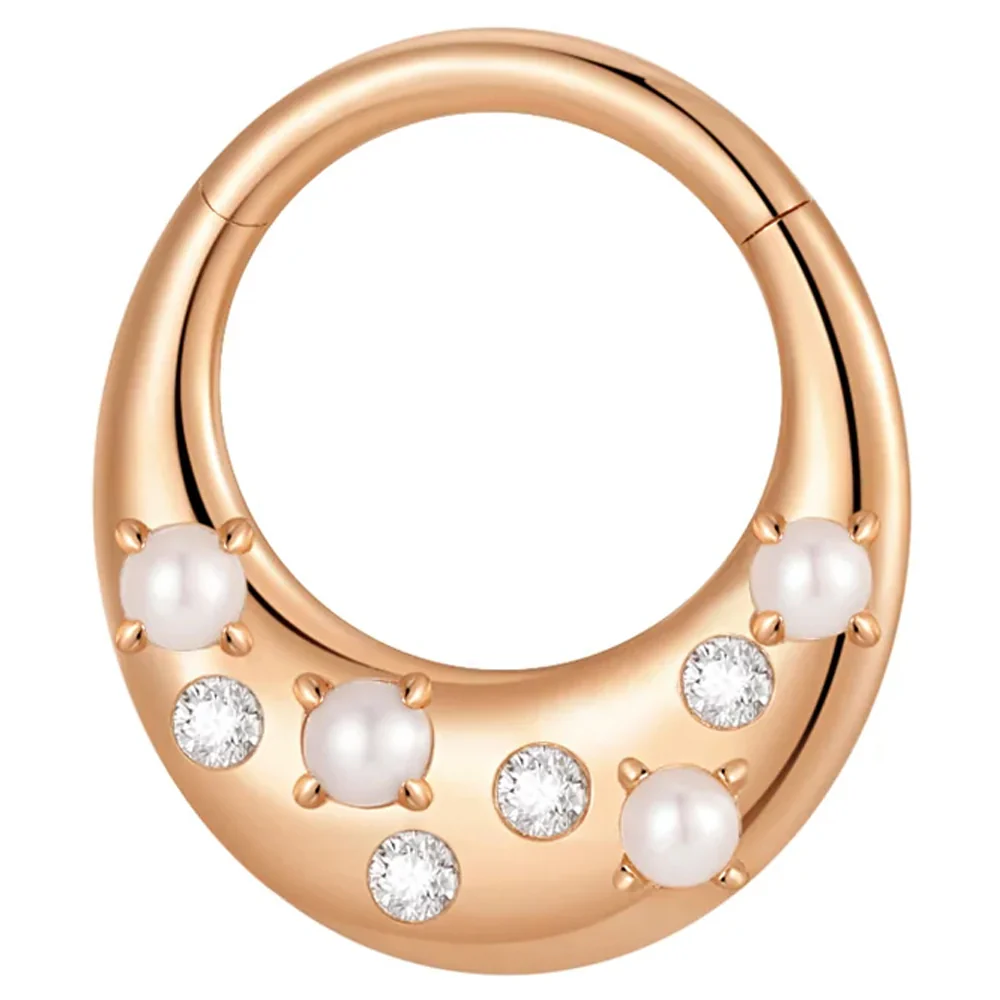 "Glow Getter" Hinge Ring / Clicker in Gold with Pearl & Moissanites - Image 5