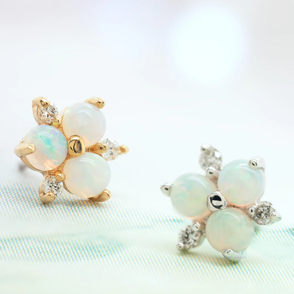 threadless: "Soleil" End in Gold with Genuine White Opal & Diamonds - Image 2