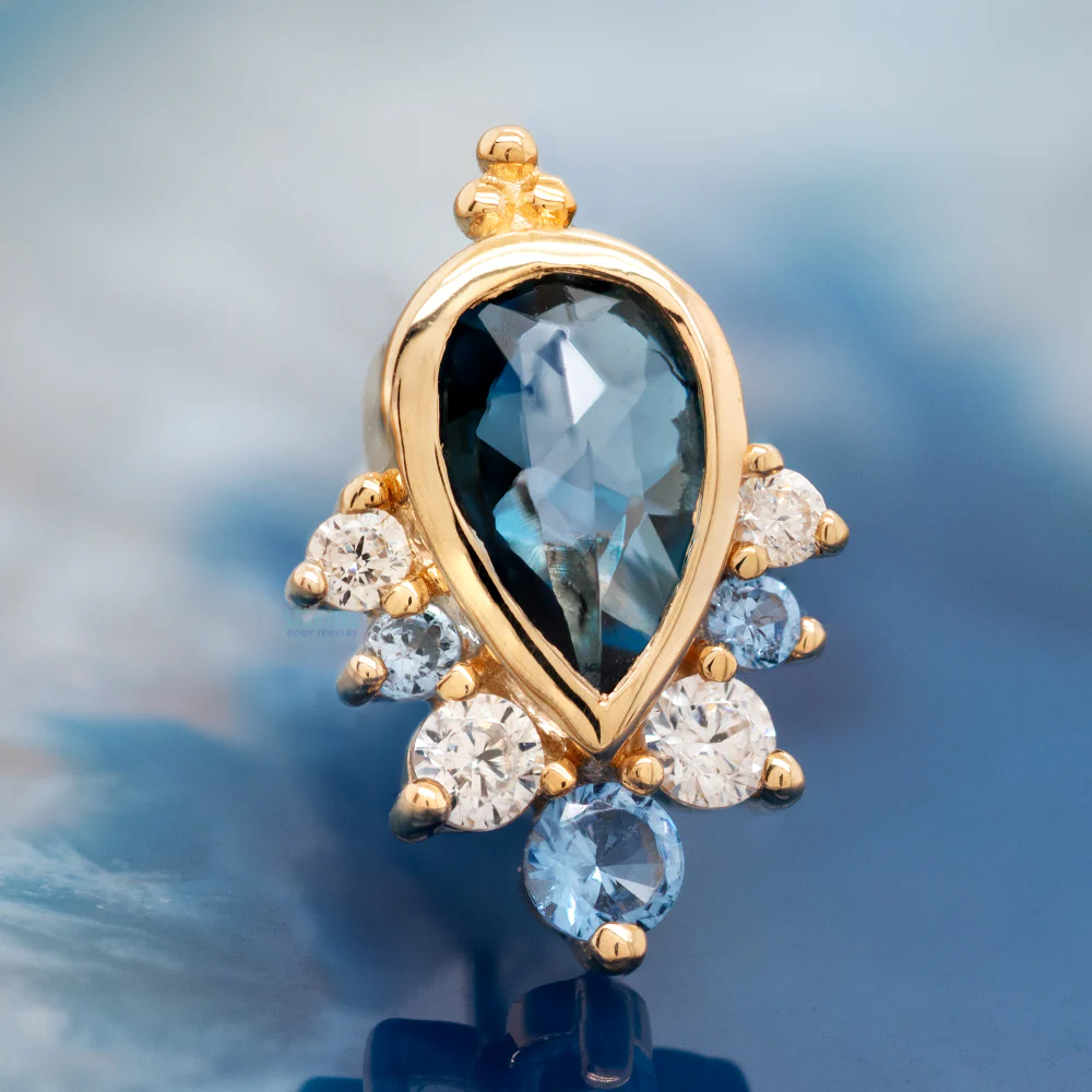 threadless: "Solitude" End in Gold with London Blue Topaz & CZ's - Image 2