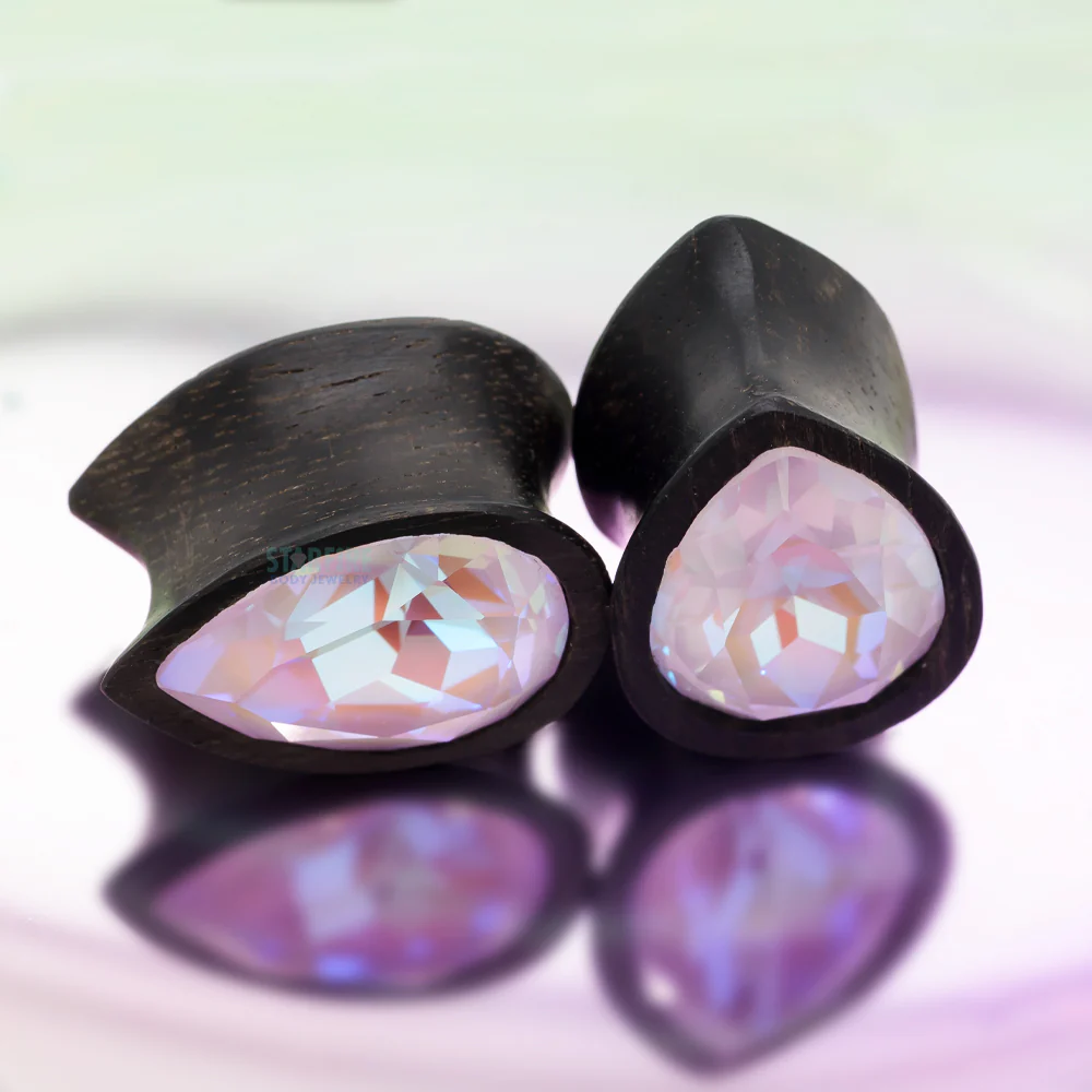Teardrop Swarovski Plugs in Wood - Lavender Delite - Image 2