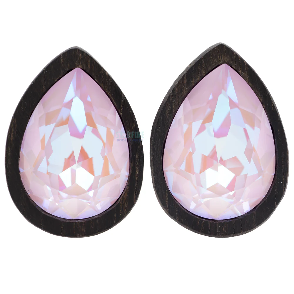 Teardrop Swarovski Plugs in Wood - Lavender Delite - Image 3