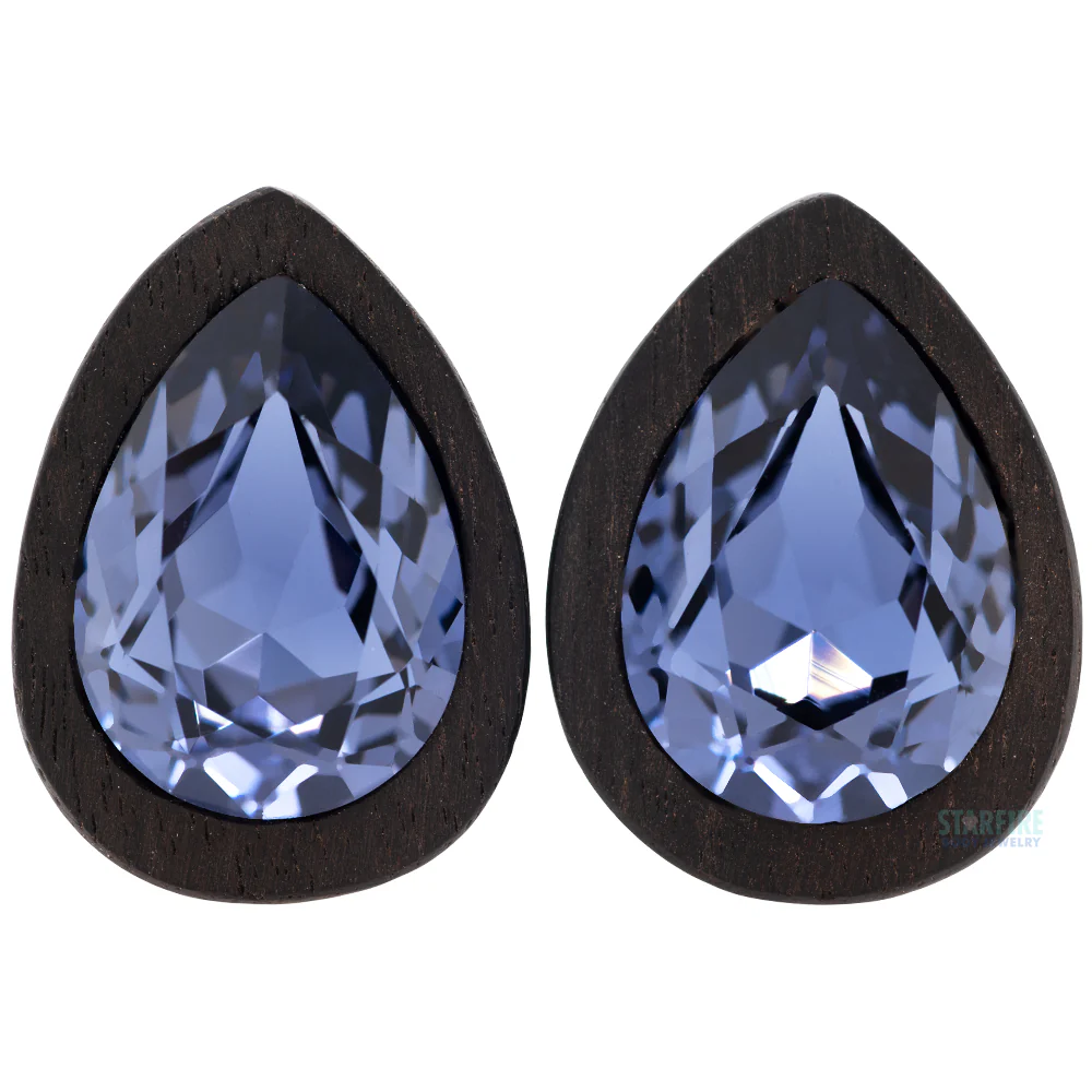 Teardrop Swarovski Plugs in Wood - Tanzanite - Image 3