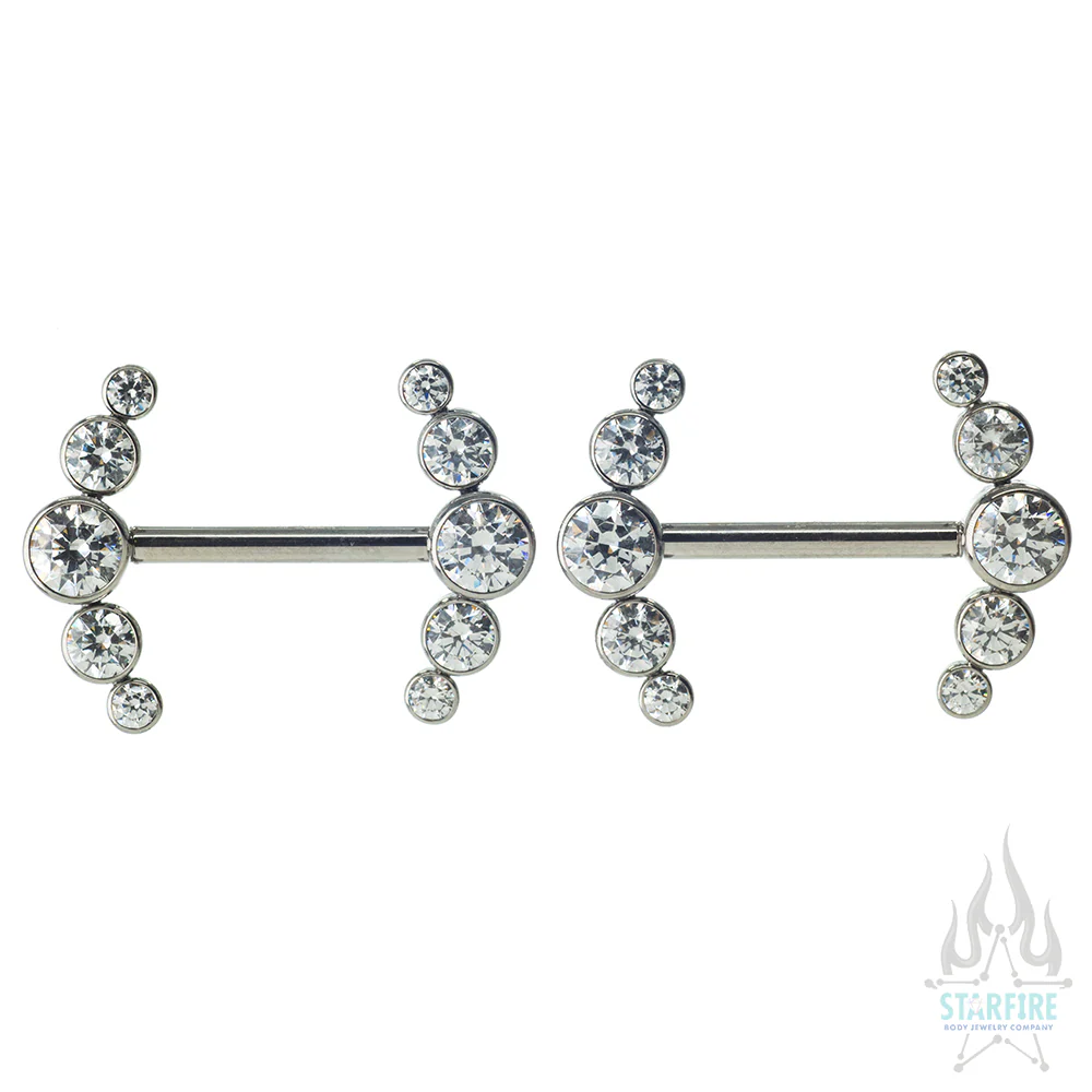 Faceted Gem Forward Facing Nipple Barbells with 5 Bezel Cluster - pair