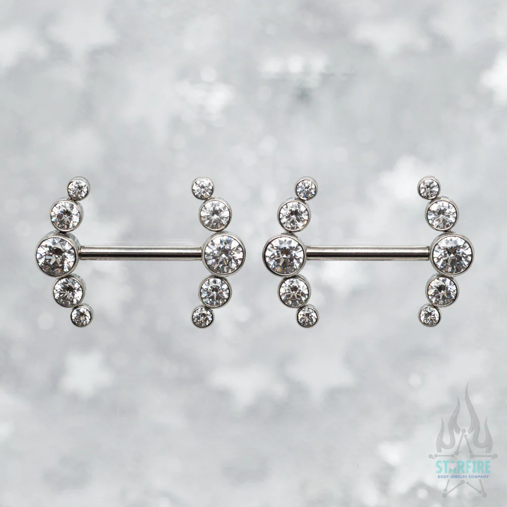 Faceted Gem Forward Facing Nipple Barbells with 5 Bezel Cluster - pair - Image 2