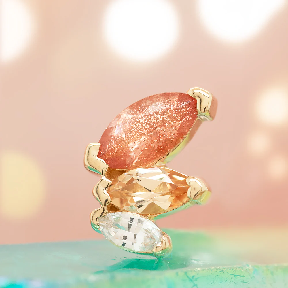 "French Kiss" Large Threaded End in Gold & Platinum with Oregon Sunstone, Champagne Sapphire & White Sapphire - Image 2