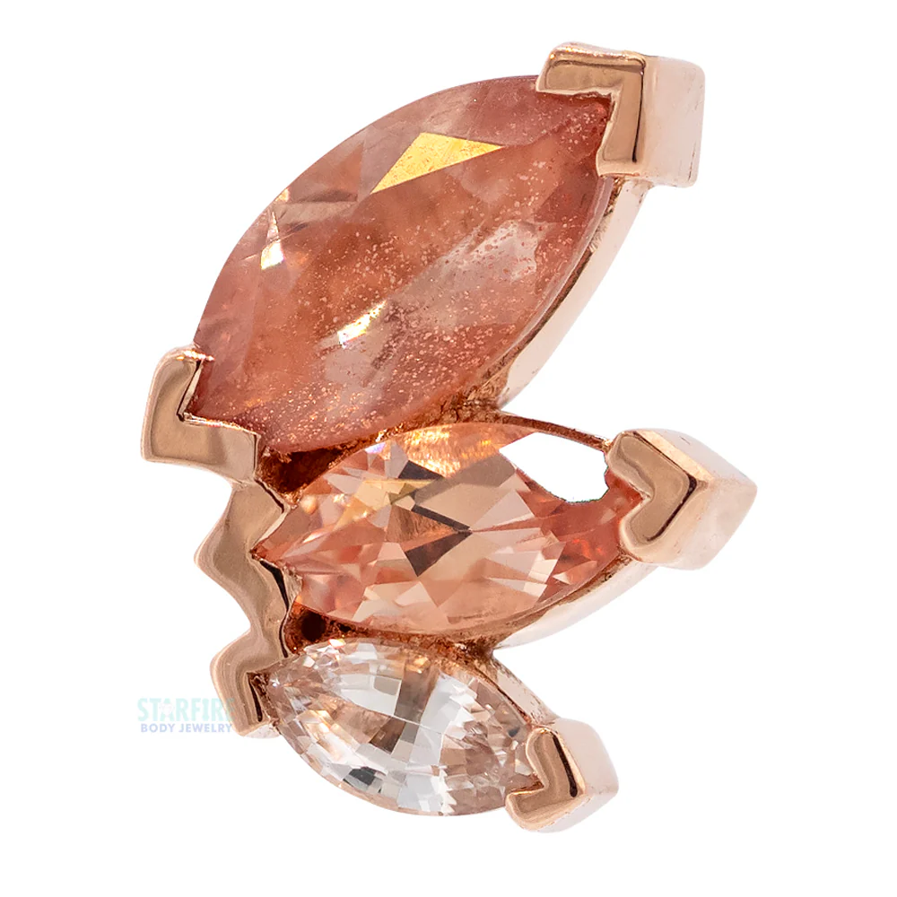 "French Kiss" Large Threaded End in Gold & Platinum with Oregon Sunstone, Champagne Sapphire & White Sapphire - Image 3