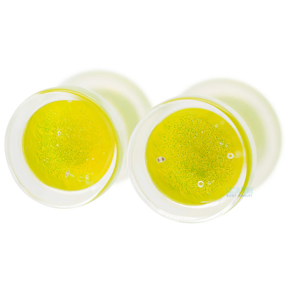 Fused Dichroic Glass Plugs - Green Gold - Image 2