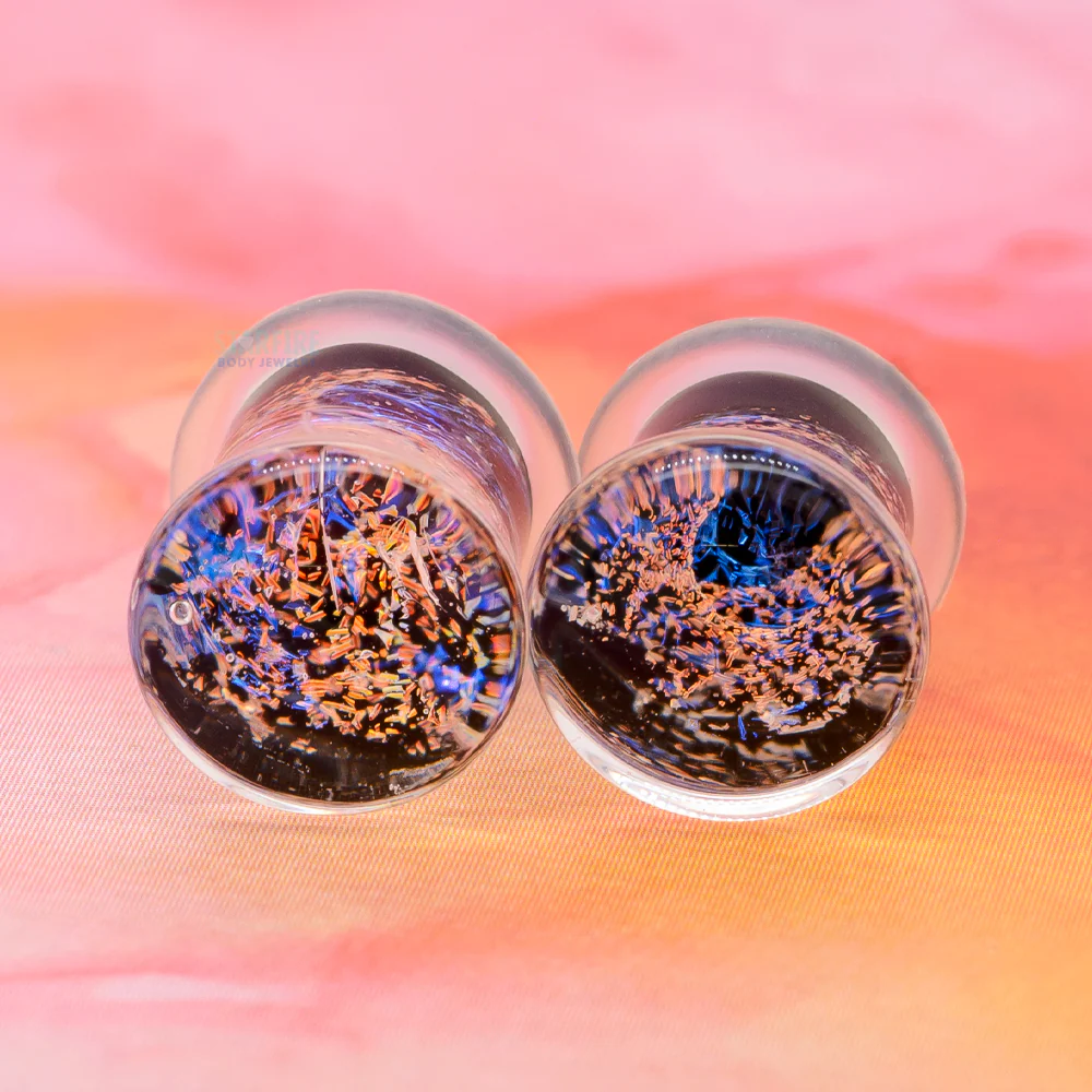 Galaxy Glass Plugs - Blue & Copper on Black - Image 2