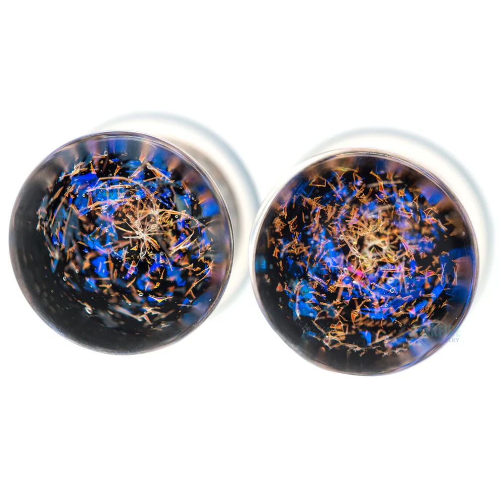 Galaxy Glass Plugs - Blue & Copper on Black - Image 3