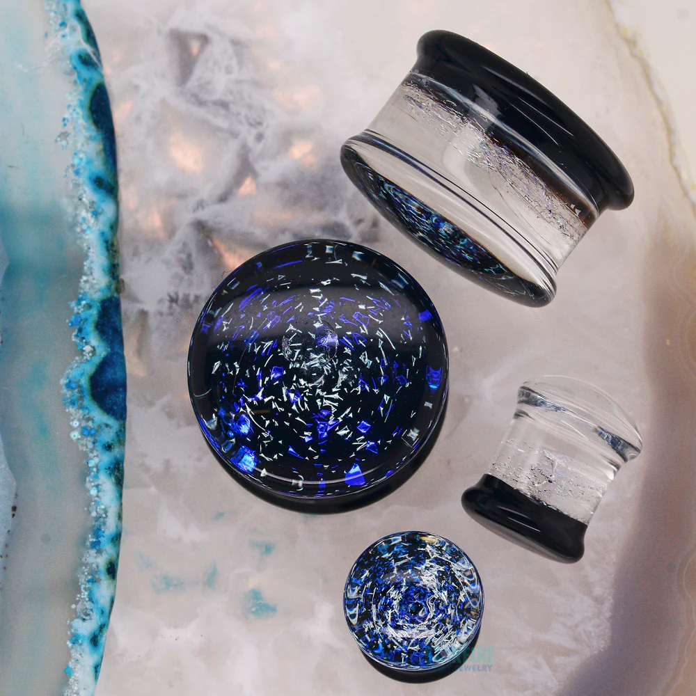 Galaxy Glass Plugs - Blue on Black - Image 2