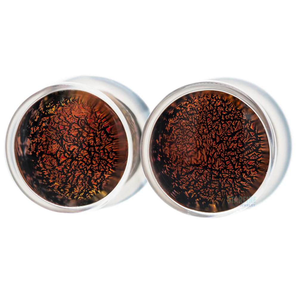 Dichroic Glass Plugs - Red Gold - Image 2