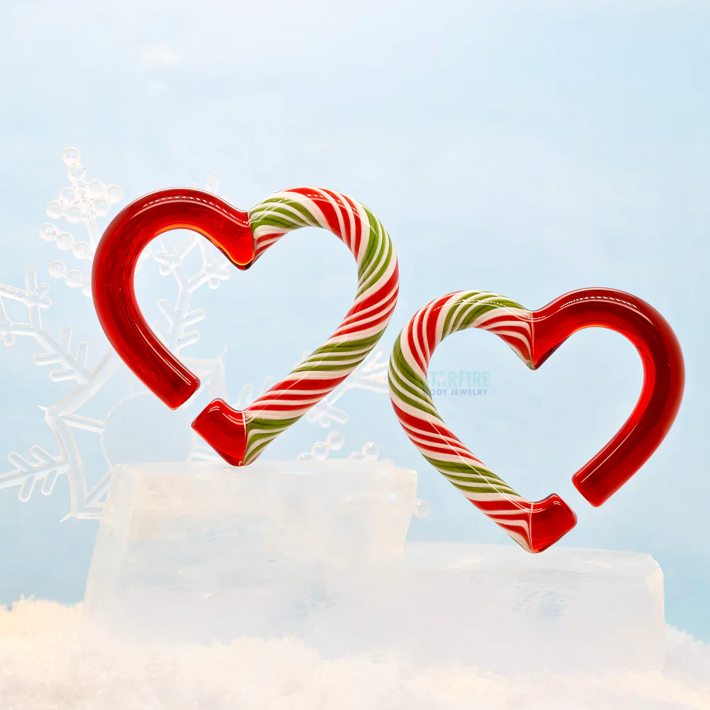 Glass Hearts - Red, Green & White Candy Cane on Red - Image 2