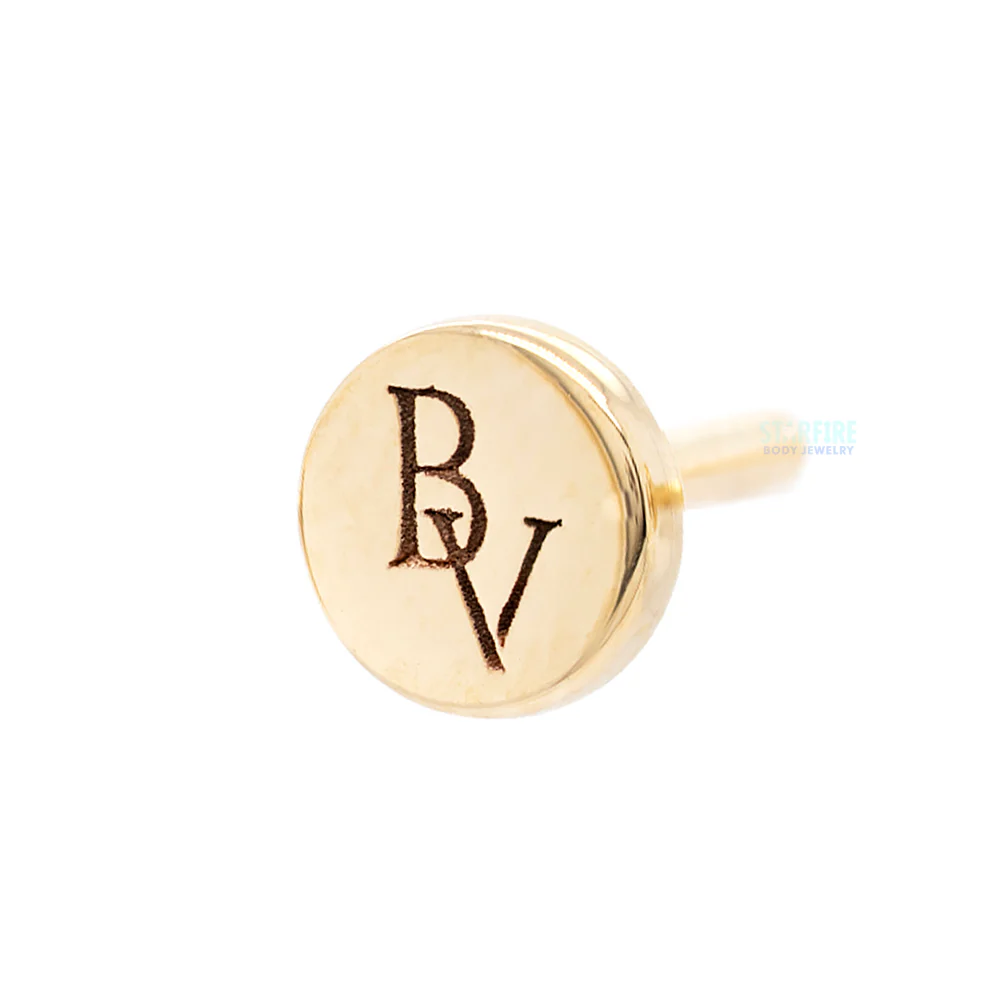 Gold Threaded Flatback / Labret Post / Straight Barbell End with Fixed BV Engraved Disc - Image 2