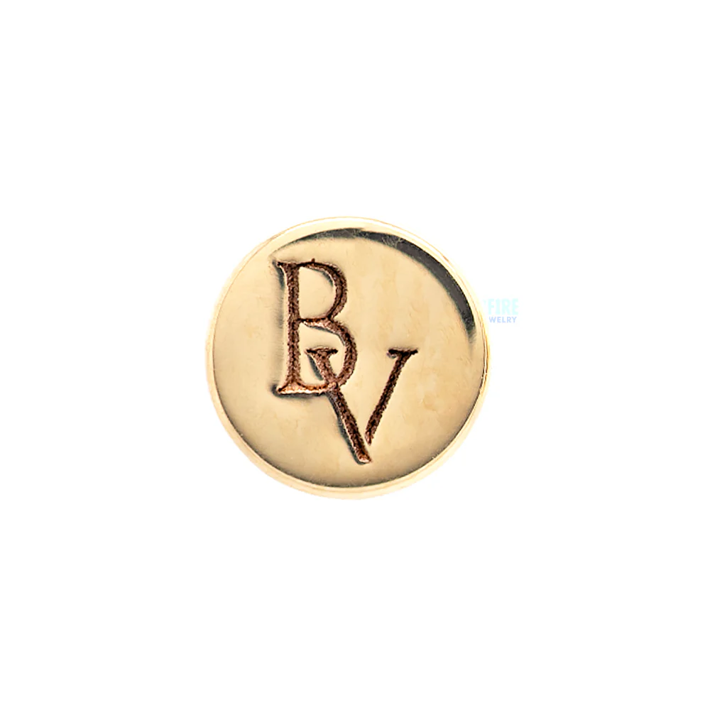 Gold Threaded Flatback / Labret Post / Straight Barbell End with Fixed BV Engraved Disc - Image 3