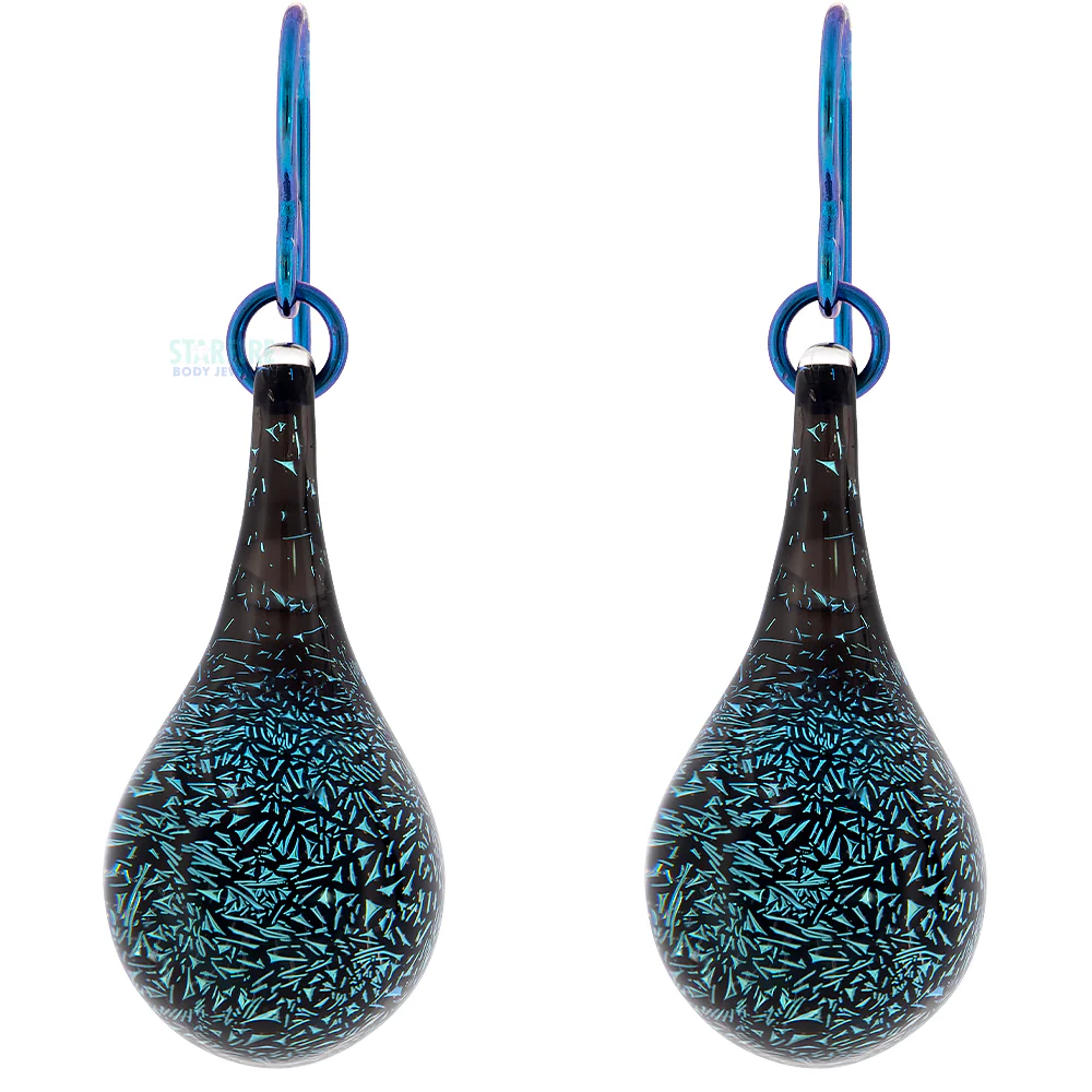 Dichroic Glass Earrings - Blue - Image 3