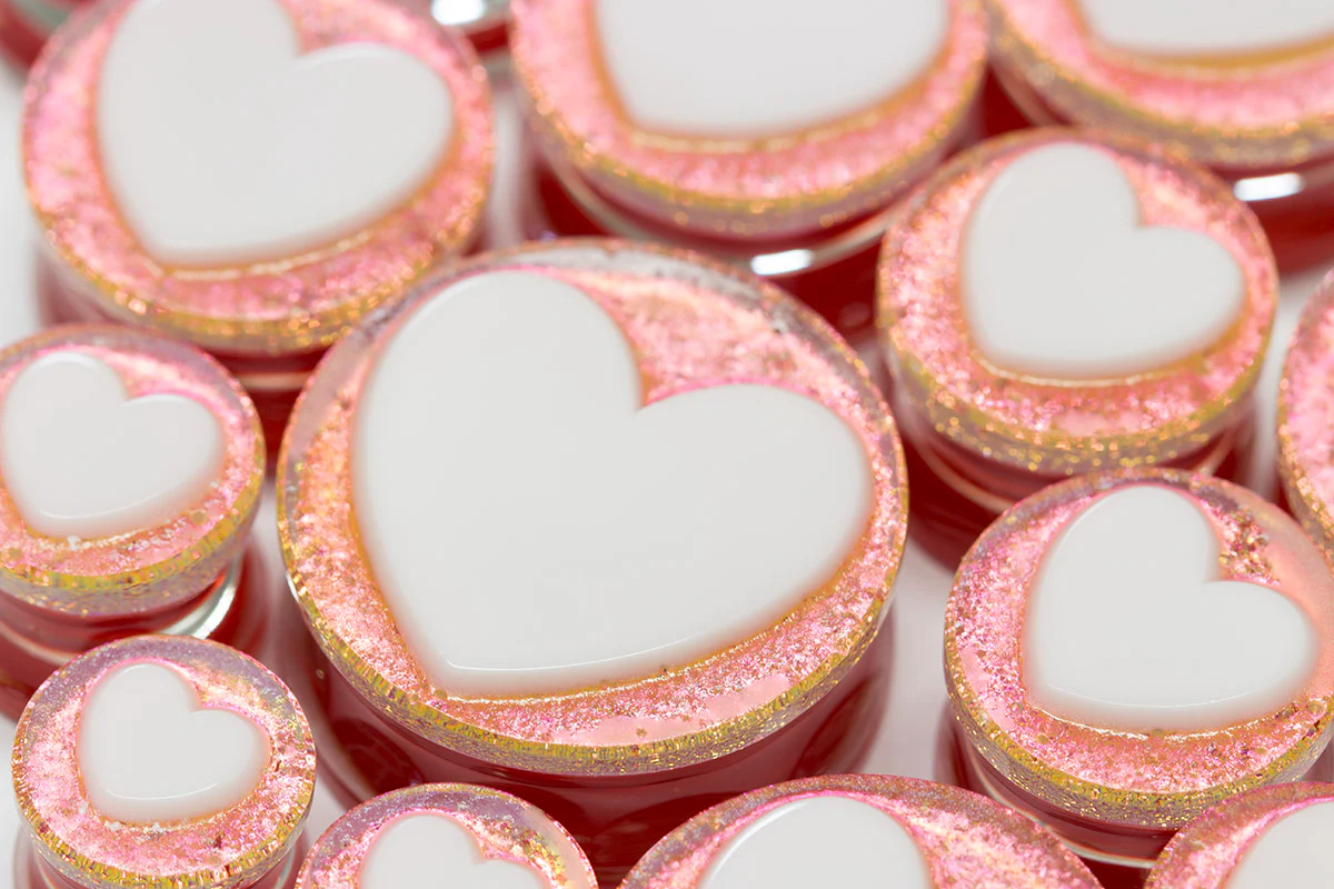 Heart Glass Plugs - White on Magenta Dichroic - Image 2