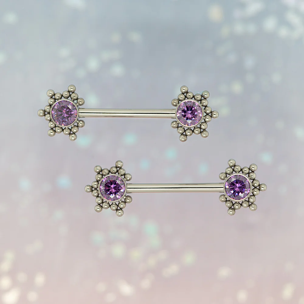 HC1T-34 'Haute Couture' Side Set Faceted Gem Nipple Barbells - pair - Image 2