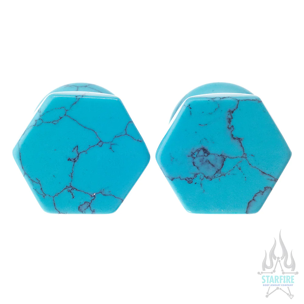 Hexagon Stone Plugs - Turquoise - Image 3