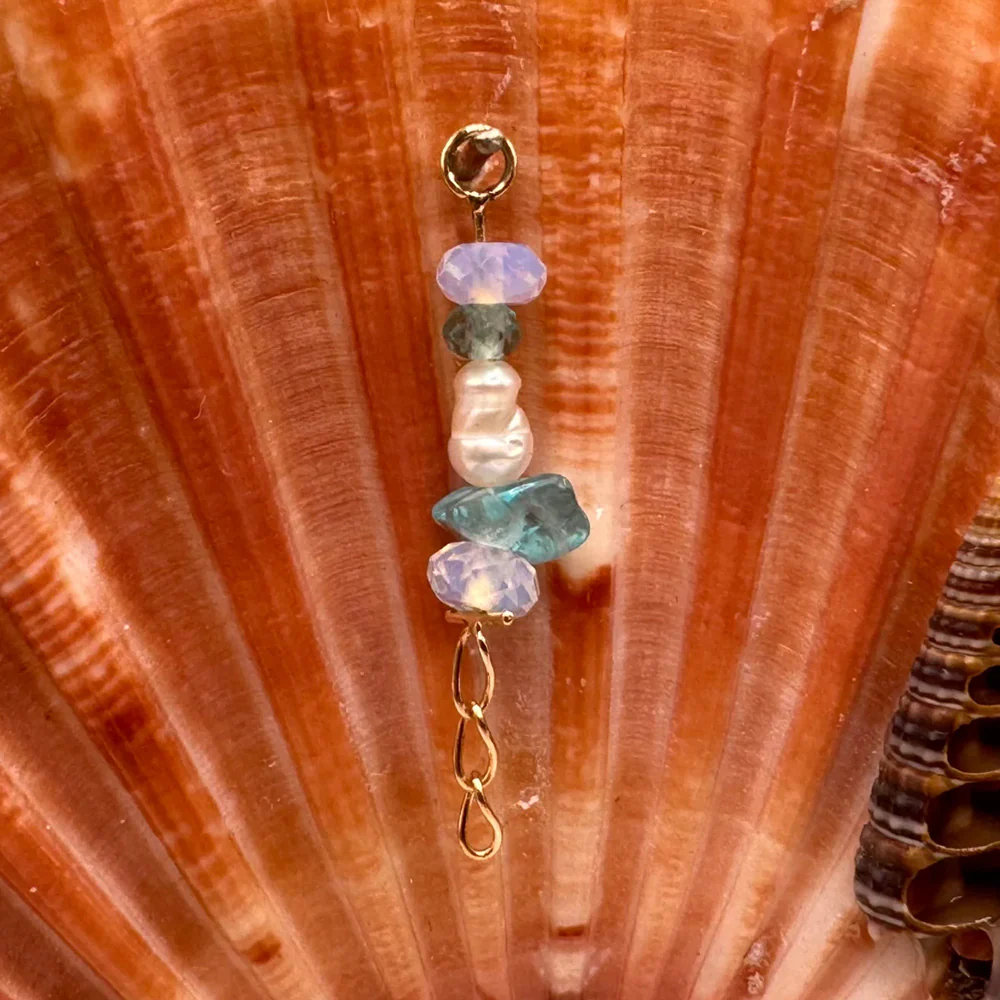 "Ocean Cairn" Chain Charm in Gold with Moonstone, Apatite & Pearl