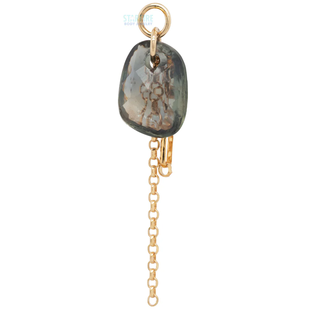 Rose Cut Freeform Green Sapphire Chain Charm in Gold