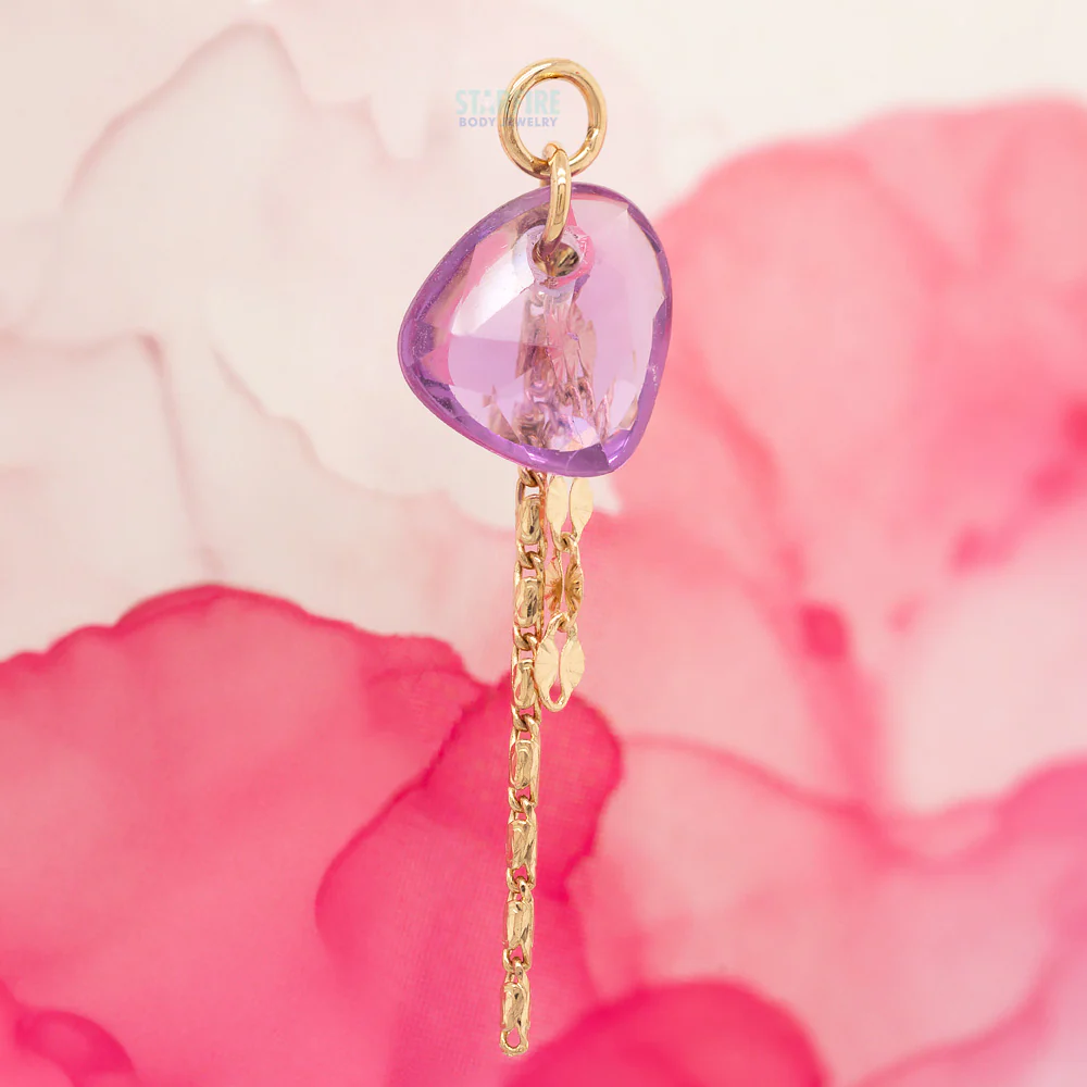 Rose Cut Freeform Purple Sapphire Chain Charm in Gold - Image 2