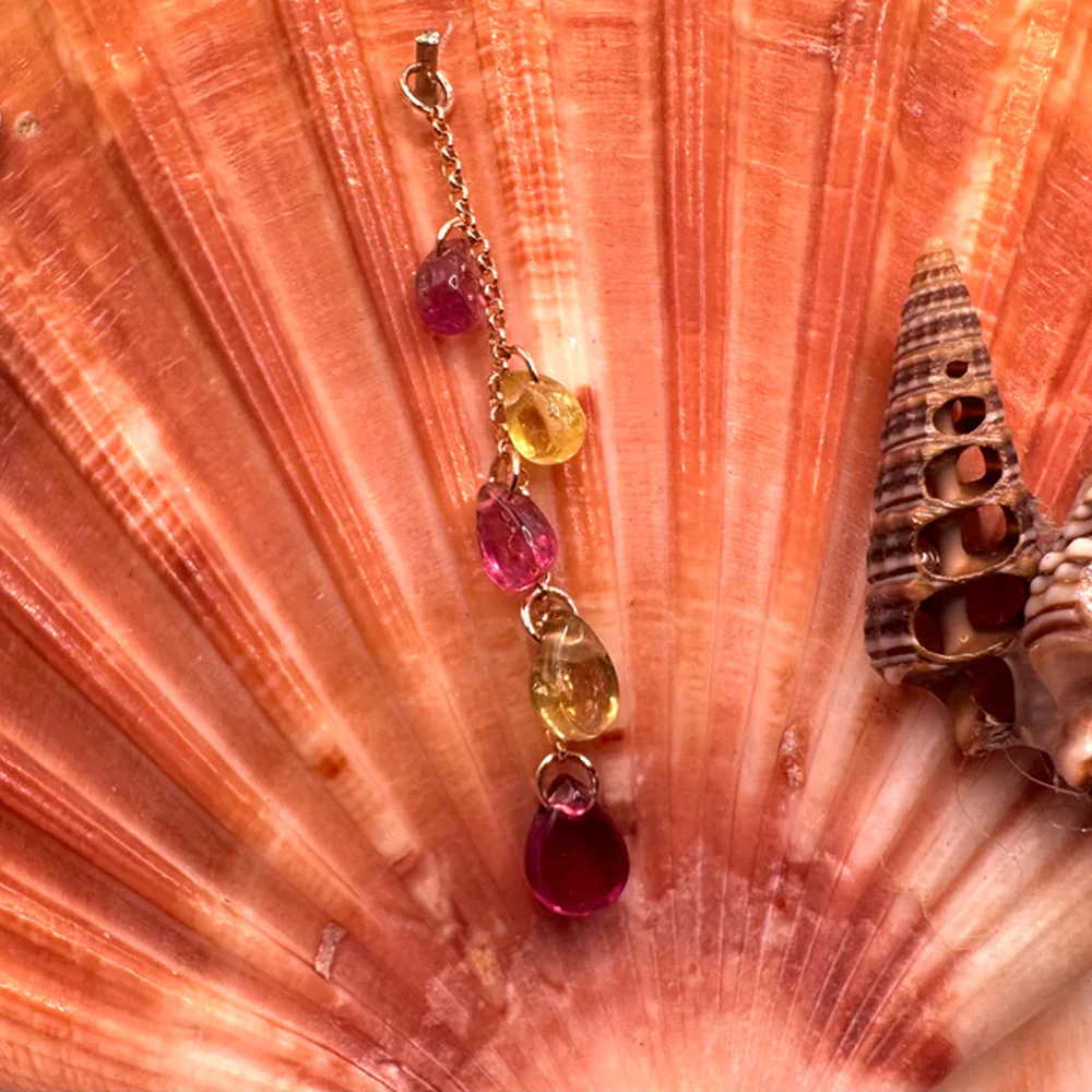 "Strawberry Lemonade" Chain Charm in Gold with Pink Tourmaline & Yellow Tourmaline