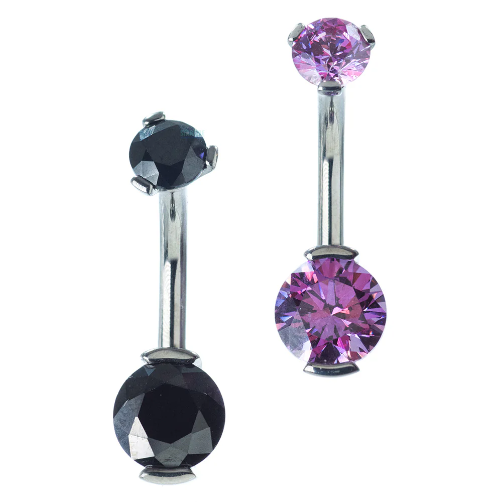 2 Prong-Set Faceted Gem Navel Curve - Image 2