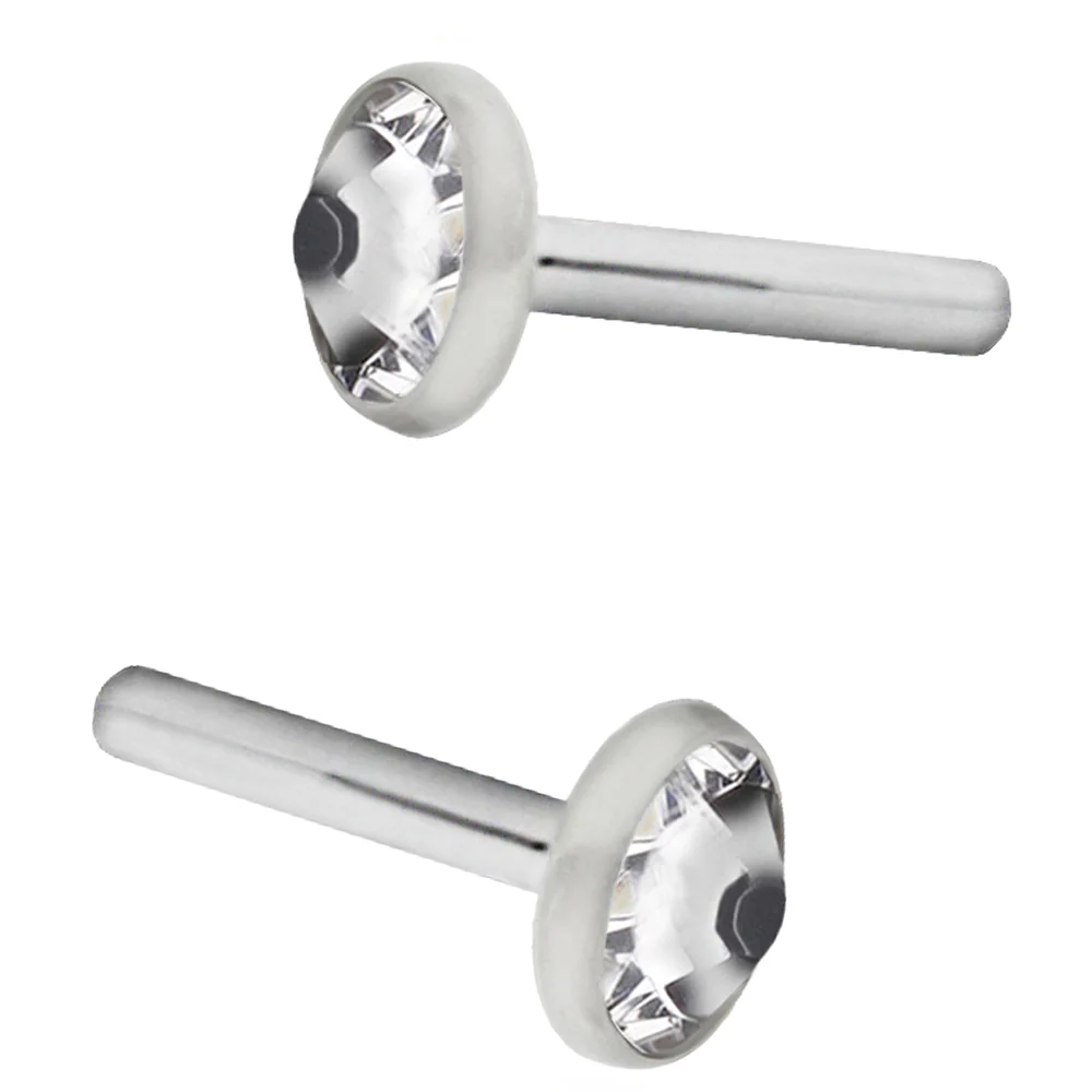 Crystal Flat Backed Faceted Gem Titanium Threaded Flatback / Labret Post / Straight Barbell End with Fixed Disk