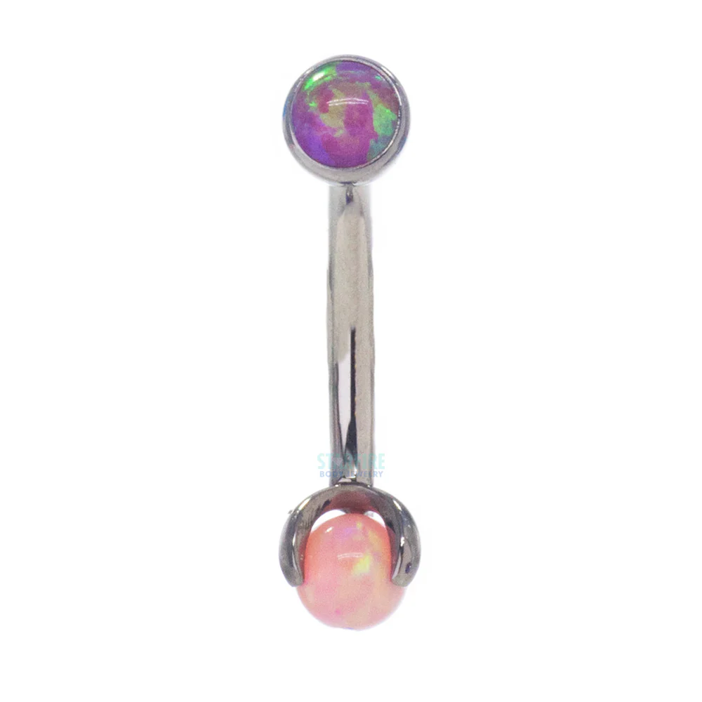 Opal in Bezel & Opal Ball in Prongs Curved Barbell - Image 11