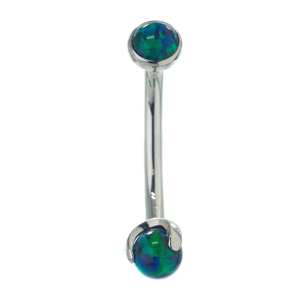 Opal in Bezel & Opal Ball in Prongs Curved Barbell - Image 7