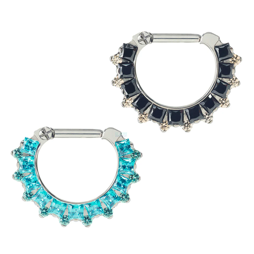 "Dione" Clicker #36 Princess-Cut & Round Faceted Gem - 1/4" post - custom color combos