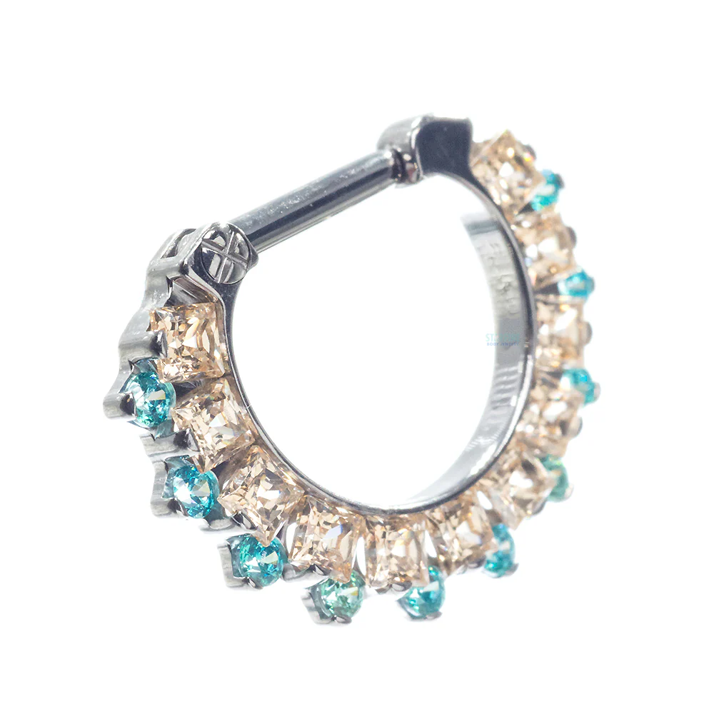 "Dione" Clicker #36 Princess-Cut & Round Faceted Gem - 1/4" post - custom color combos - Image 3