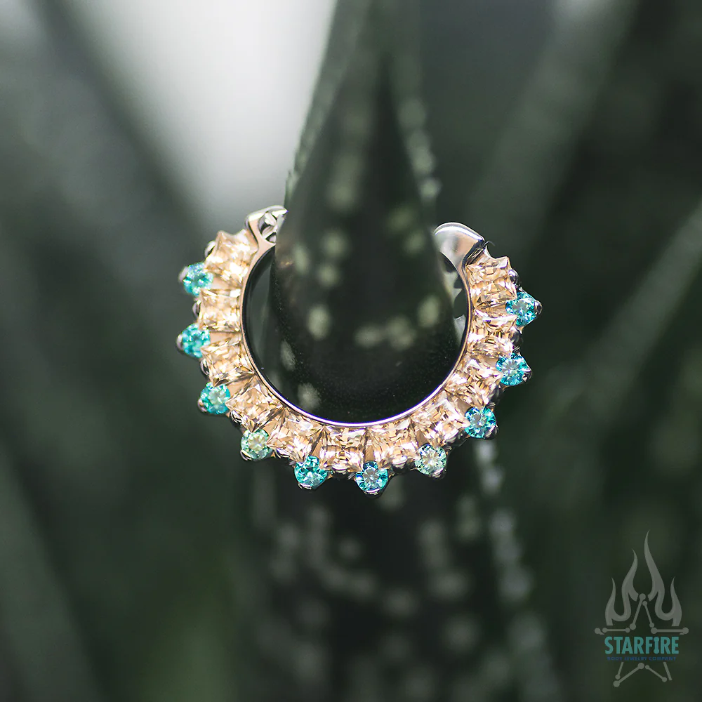 "Dione" Clicker #36 Princess-Cut & Round Faceted Gem - 1/4" post - custom color combos - Image 4