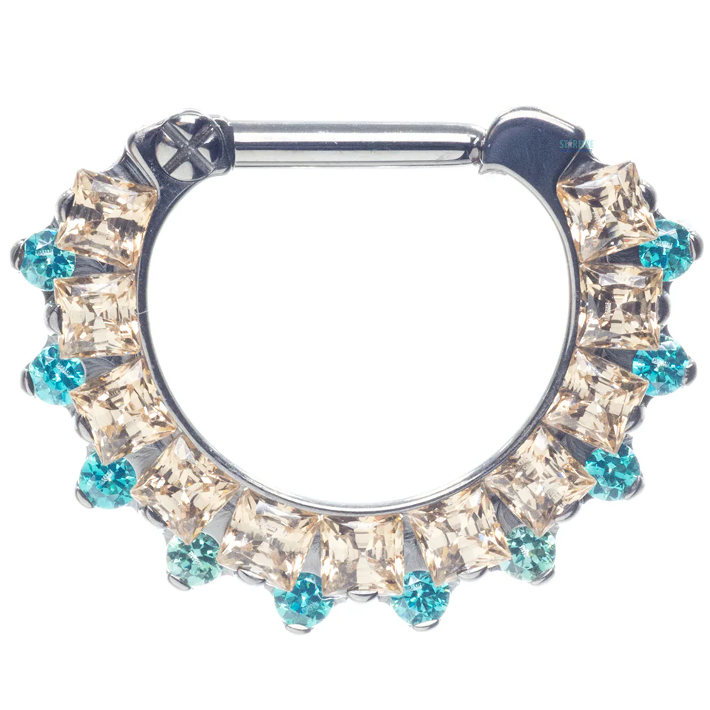 "Dione" Clicker #36 Princess-Cut & Round Faceted Gem - 1/4" post - custom color combos - Image 7
