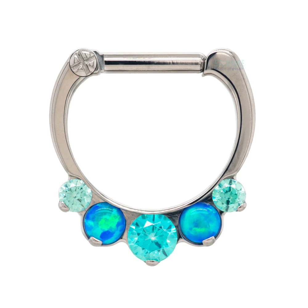 "Odyssey" Clicker #27 Graduated 'Mixed Gem 1' with Faceted Gems & Opals - 1/4" post - Image 7