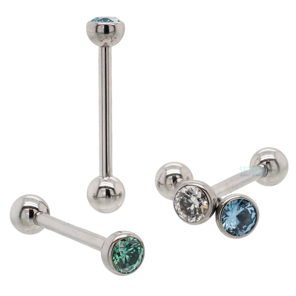 Low Profile Faceted Gem Tongue Barbell