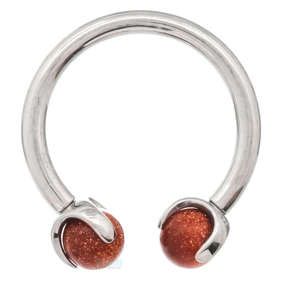 Circular Barbell with Natural Stone Balls in Prong's - Image 12