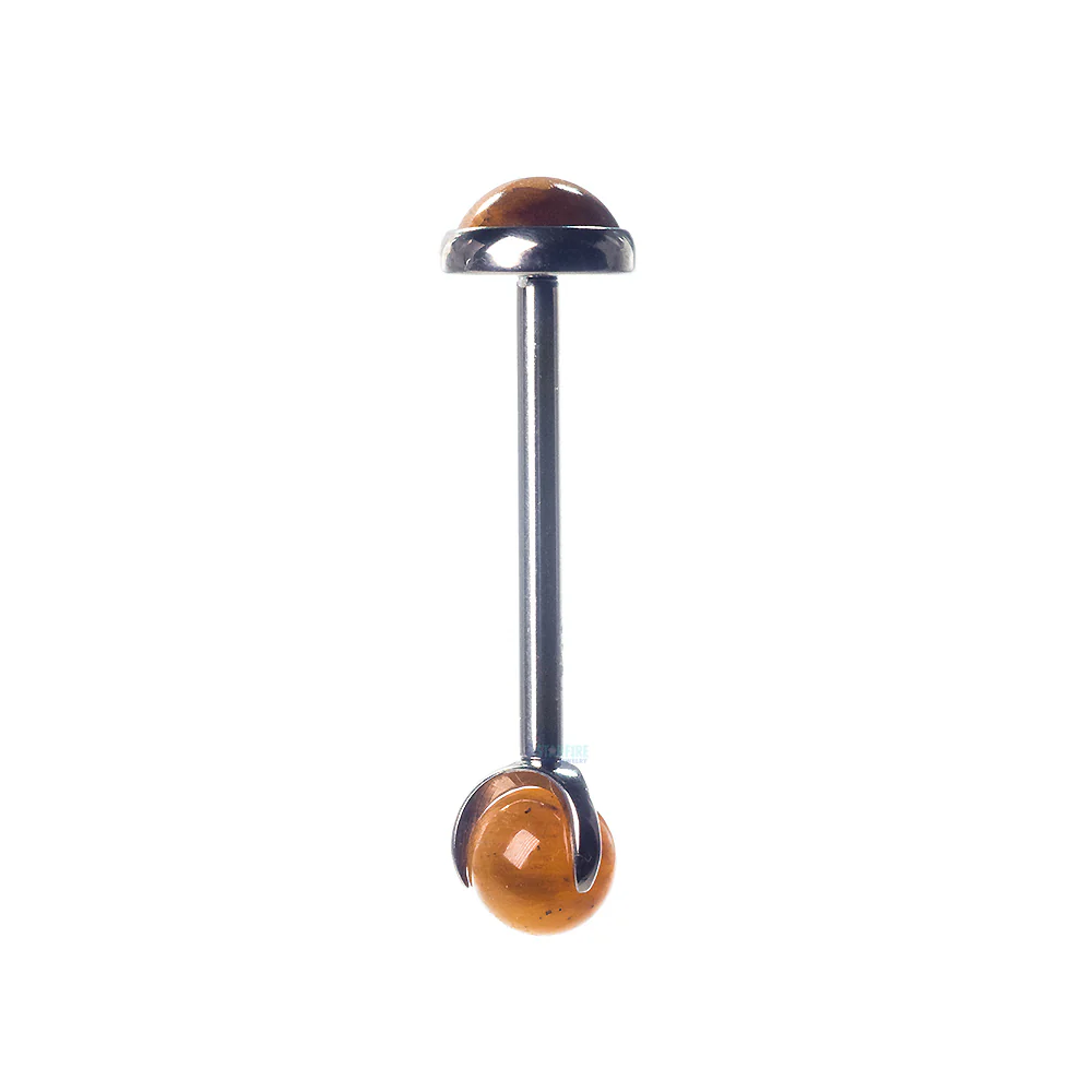 Natural Stone Cabochon & Ball in Prong's Tongue Barbell - Image 3
