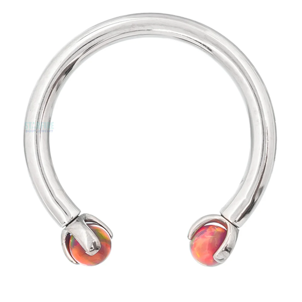 Circular Barbell with Opal Balls in Prong's - Image 11