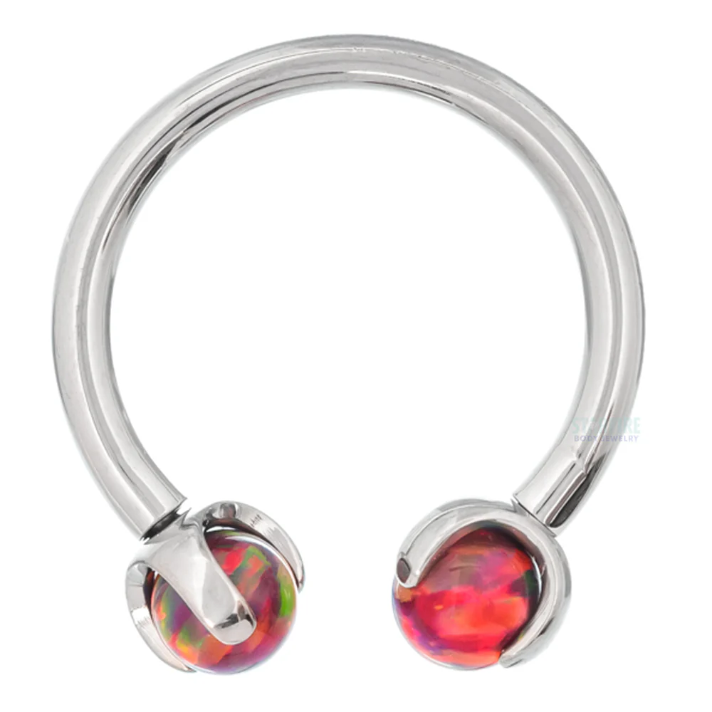 Circular Barbell with Opal Balls in Prong's - Image 12