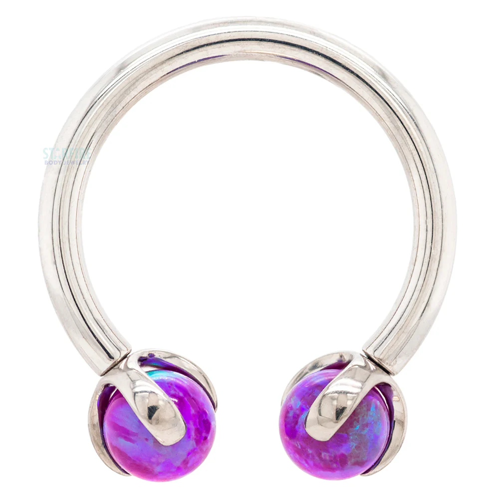 Circular Barbell with Opal Balls in Prong's - Image 26