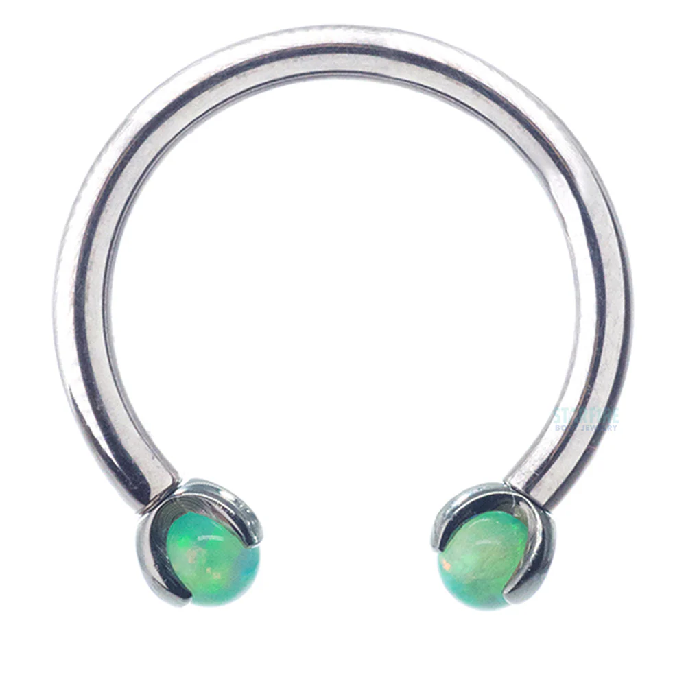 Circular Barbell with Opal Balls in Prong's - Image 7