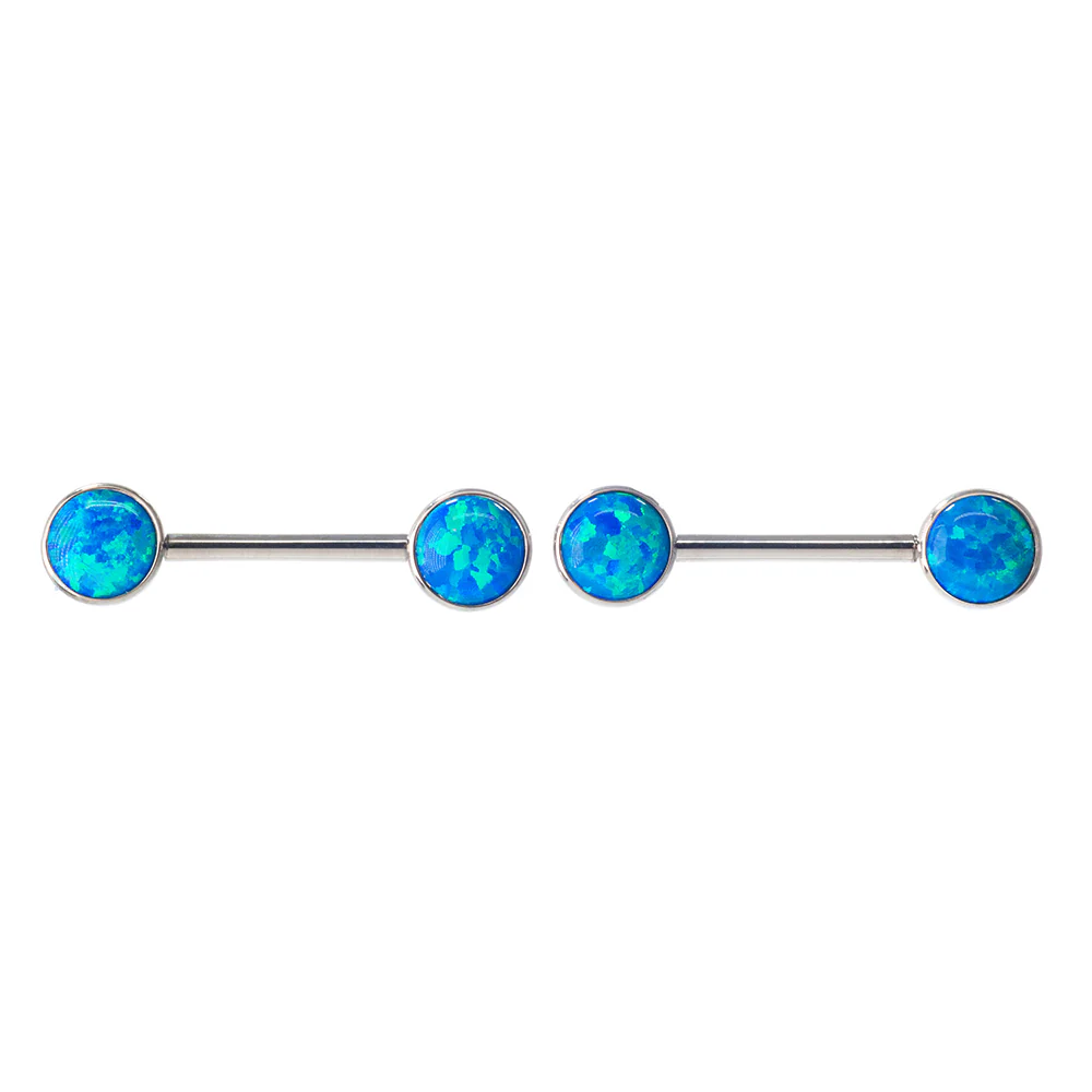 Opal Cabochon Forward Facing Nipple Barbells in Bezel's - pair - Image 6