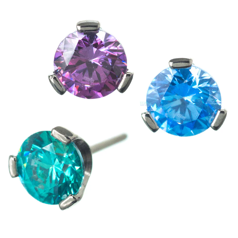 threadless: 3mm 3 Prong-Set Round Faceted Gem End